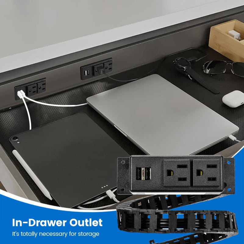 Briidea Drawer Outlet Kit with Two 15Amp AC Outlets & Two USB-A Ports, a Necessary Storage Assistant for Bathroom, Bedroom, Kitchen - Image 4