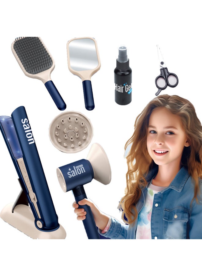 Hair Dryer Hair Salon Suit Children's Toys Play House Combing Makeup Girls Toys-Color:Hair Salon Life Equipment (english Color Box) - Image 1