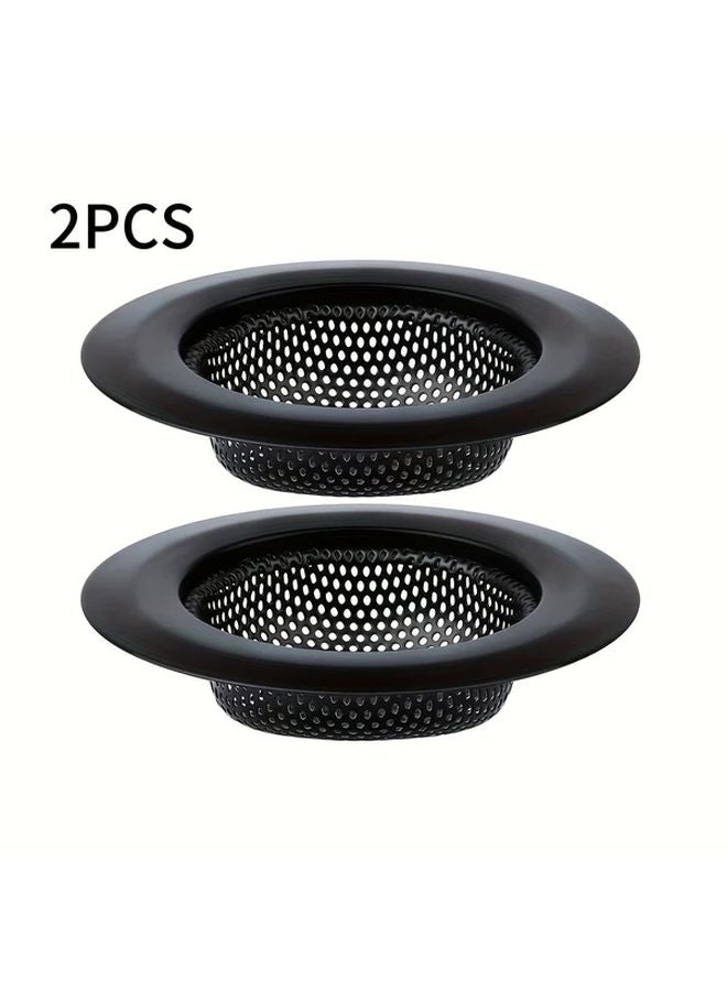 2pcs Black Stainless Steel Sink Drain Filter Anti Clogging Kitchen Bathroom - Image 1