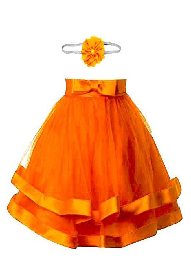 HIBA CREATIONS Baby Girl Orange tiranga Skirt with Head Band 7-8 Years - Image 1
