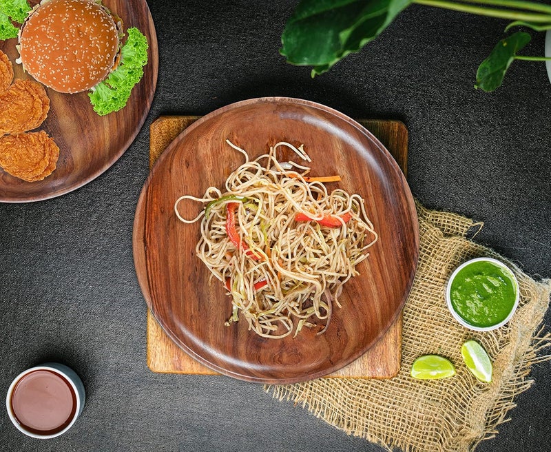 Crocon أطباق عشاء من خشب المانجو مجموعة أطباق دائرية تقديم 2 من الأطباق للجبن والقهوة وصينية تقديم الشاي والفواكه لحفلة العشاء أطباق خشبية للوجبات الخفيفة والحلويات 11 بوصة - Image 4