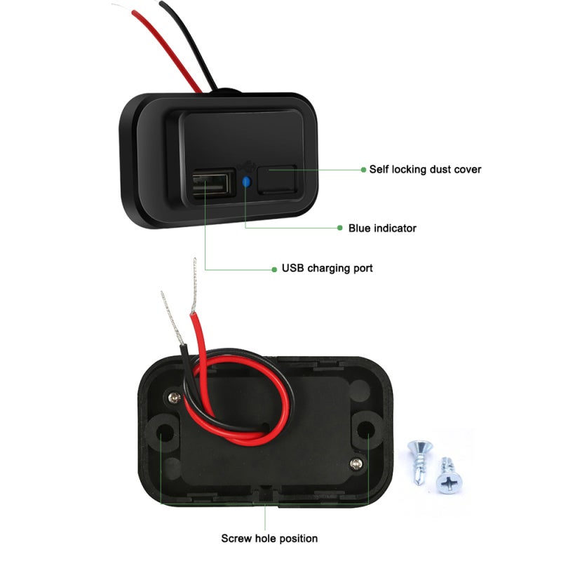 USB Outlets: 12 V Dual USB Port Panel - 5V/3.1A Output Intelligent Chip 6 Safety Protections Auto Rebound Cap for 12-24V Car RV Marine Boat Truck Motorcycle - Image 3