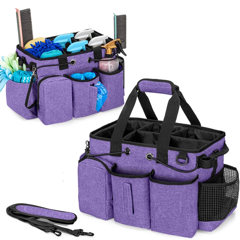 LoDrid LoDrid Large Professional Cleaning Caddy with Detachable Divider Supply Organizer with Handle and Shoulder Strap Cleaning Bags for Housekeepers  Cleaners Purple 