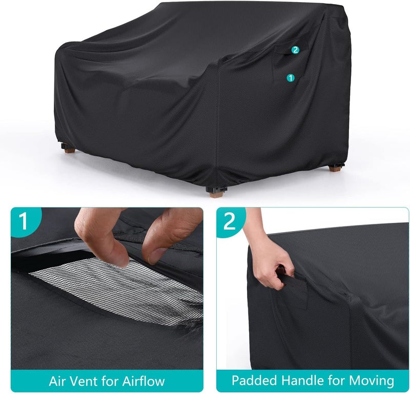 BROSYDA Patio Furniture Sofa Covers, Outdoor Furniture Cover Waterproof for Couch Bench loveseat, Heavy Duty 2-Seater Patio Sofa Covers, 60"L×34"D×30"H, Black - Image 4