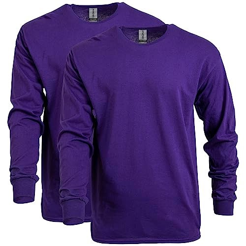 Gildan Unisex Adult Heavy Cotton Long Sleeve TShirt Style G5400 2Pack Purple XLarge US - Image 1