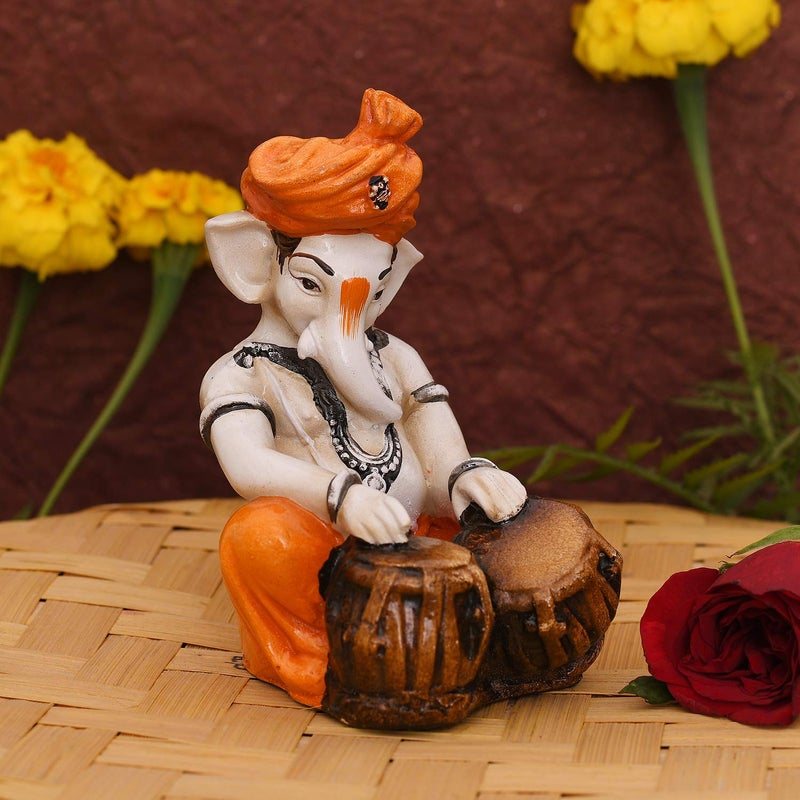 Collectible India Resin Lord Ganesha Playing Tabla Idol Statue Showpiece For Gift Hindu Lord Musical Ganesh Ganpati Idol For Home Temple Mandir Office Desk Living Room Decor Multicolored - Image 3