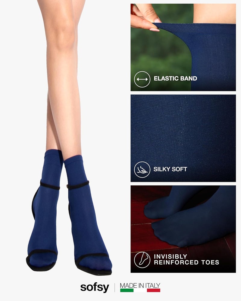 sofsy Italian High-Fashioned Ankle Socks - 40 Den Semi Sheer Nylon Stockings for Women | Durable, Soft, Low-Cut Design - Image 4