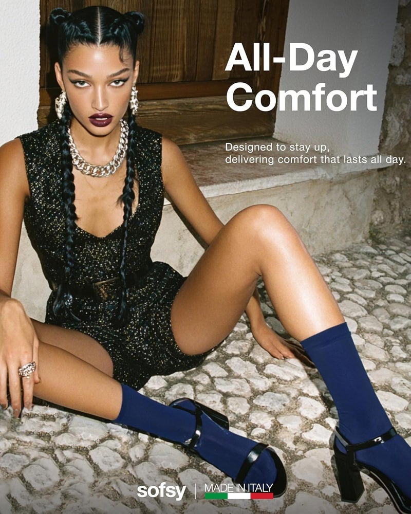 sofsy Italian High-Fashioned Ankle Socks - 40 Den Semi Sheer Nylon Stockings for Women | Durable, Soft, Low-Cut Design - Image 3
