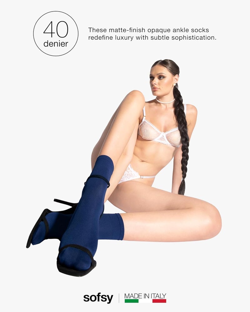 sofsy Italian High-Fashioned Ankle Socks - 40 Den Semi Sheer Nylon Stockings for Women | Durable, Soft, Low-Cut Design - Image 5