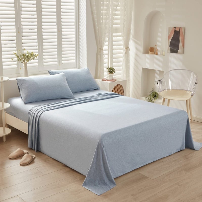 LIFETOWN LIFETOWN 100% Jersey Knit Cotton Bed Sheet Ultra Soft T-Shirt Feel Bedding Sheet 1 Piece Flat Sheet Breathable Wrinkle-Free (Heathered Greyish Blue  King)  - Image 3