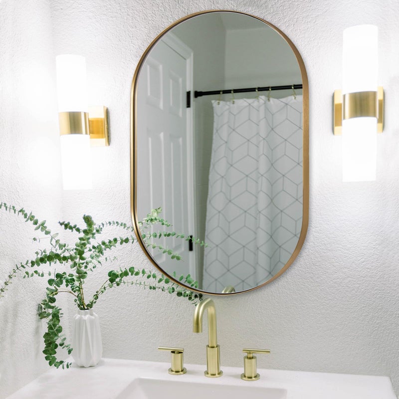 ANDY STAR Oval Gold Mirror 20x33 Oval Brass Mirror Stainless Steel Metal Frame Mirror for Bathroom Entryway Living Room Contemporary 1 Deep Set Design Wall Mount Hangs Vertical or Horizontal