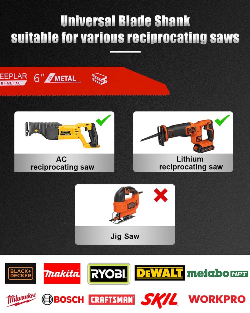 REEPLAR 10 Pack 6 Inch 14/18 Tpi Bi-Metal Auto Dismantling Sawzall Blade For Metal  6  18-Tpi Reciprocating Saw Blades - Image 2