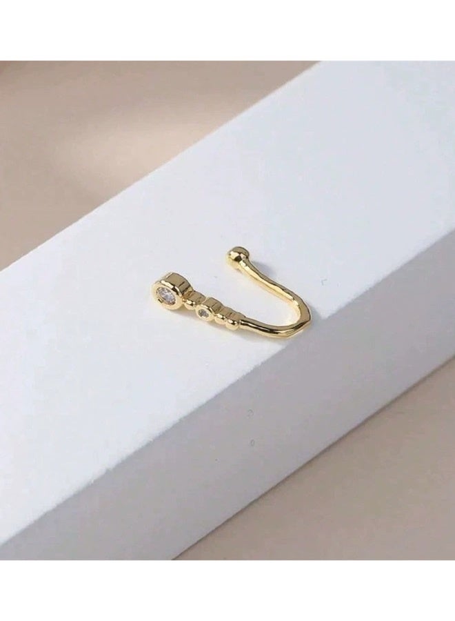 JIALILI Adjustable personality, non perforated U-shaped nose clip, simple and fashionable temperament, geometric circular diamond studded nose nail, non perforated nose needle - Image 3