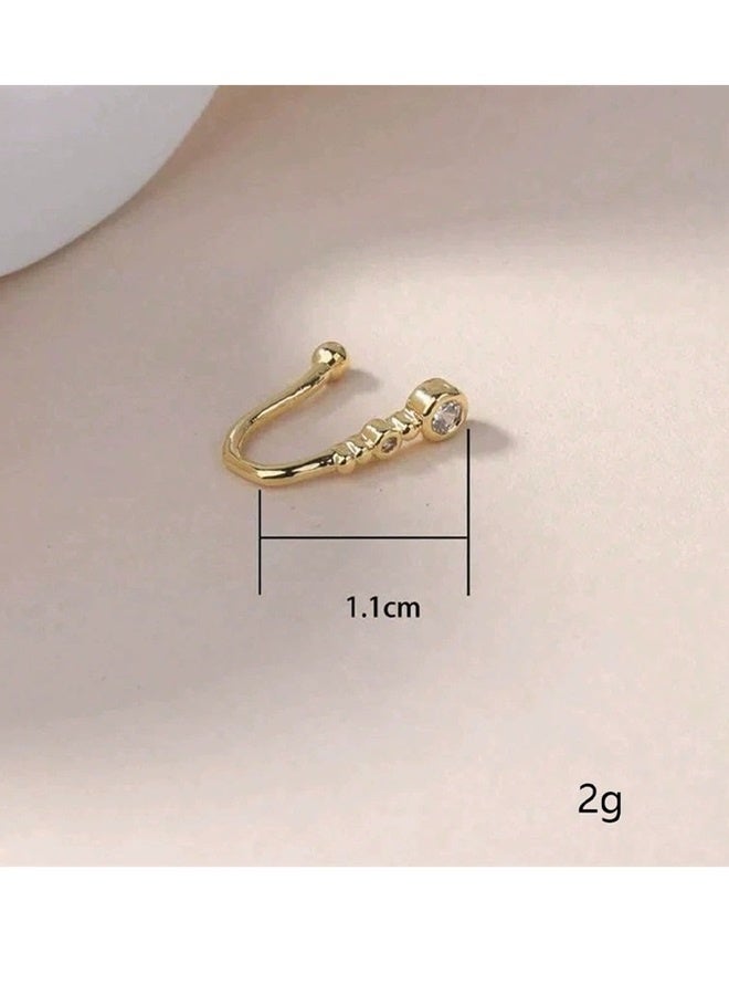 JIALILI Adjustable personality, non perforated U-shaped nose clip, simple and fashionable temperament, geometric circular diamond studded nose nail, non perforated nose needle - Image 4