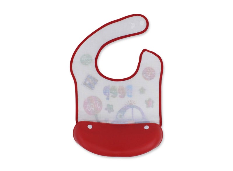 La Frutta Waterproof Pocket Bib – White & Red with Police Car Print - Image 2
