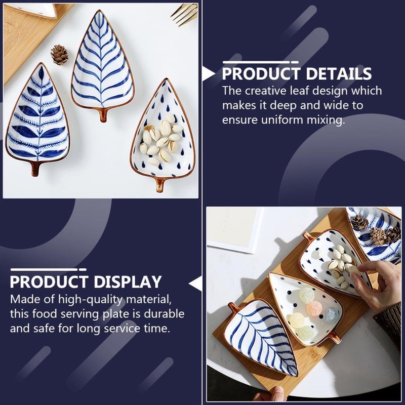 طبق وجبات خفيفة سيراميك ياباني على شكل ورقة مرسوم يدوياً، طبق مقبلات صغير، أدوات مائدة للمطبخ - Image 5