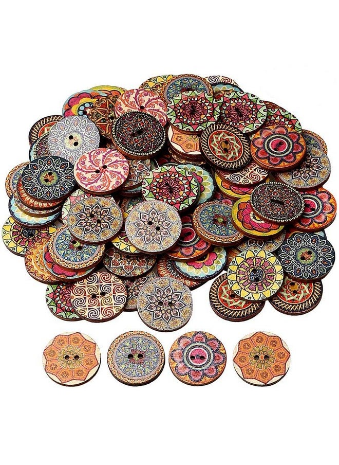 بينج شاو ماي 100 قطعة من أزرار الخشب ذات الألوان المختلطة Eubags 1 بوصة أشكال دائرية طبيعية أزرار كلاسيكية مع فتحتين لأعمال الخياطة اليدوية (1 بوصة)  - Image 1