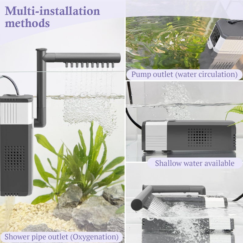 VILLNO 10W 130GPH Powerful Aquarium Filter for 10-35Gal Fish Tank, Adjustable Filter with Biochemical Sponge, Submersible Fish/Turtle Water Filters, Filtration/Oxygenation/Water Cycle 3in1 Filter - Image 5