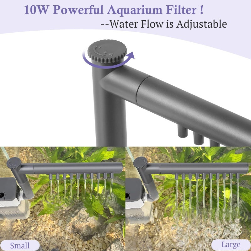 VILLNO 10W 130GPH Powerful Aquarium Filter for 10-35Gal Fish Tank, Adjustable Filter with Biochemical Sponge, Submersible Fish/Turtle Water Filters, Filtration/Oxygenation/Water Cycle 3in1 Filter - Image 3