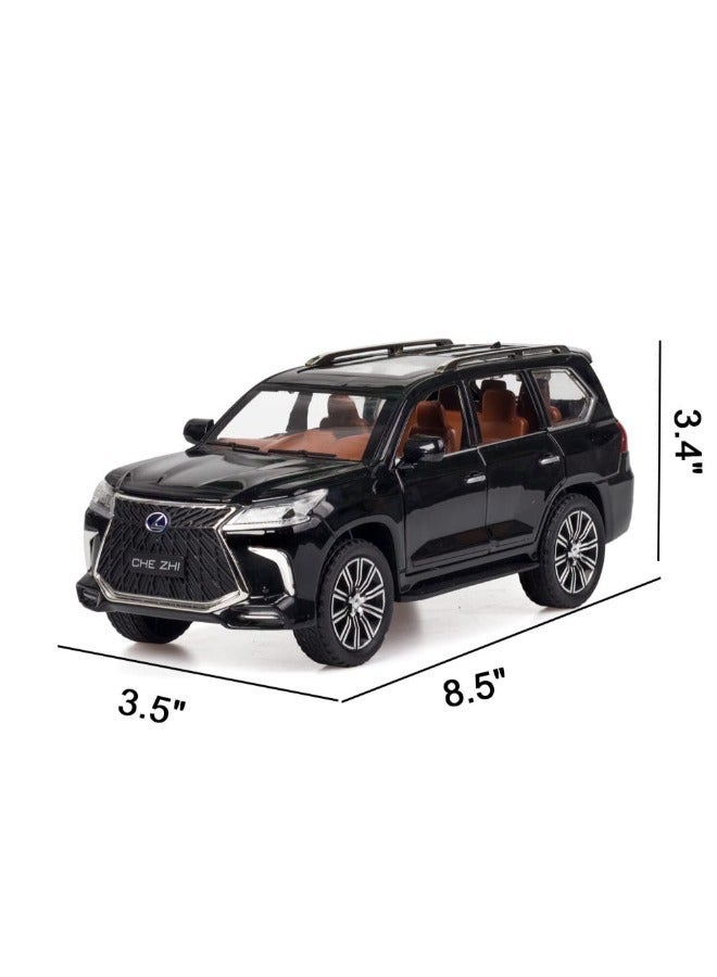 محاكاة بمقياس 1:24 لسيارة لكزس LX SUV مصبوبة - سيارة لعبة من سبائك معدنية للطرق الوعرة مع صوت وإضاءة - هدية للأولاد والبنات - Image 2