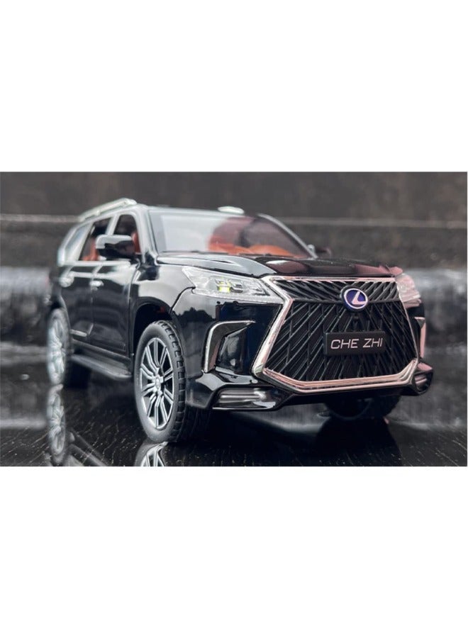 محاكاة بمقياس 1:24 لسيارة لكزس LX SUV مصبوبة - سيارة لعبة من سبائك معدنية للطرق الوعرة مع صوت وإضاءة - هدية للأولاد والبنات - Image 3