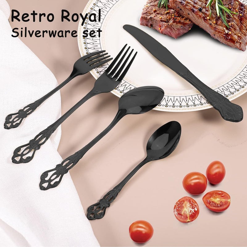 ROMAWARE Black Silverware Set for 4 Stainless Steel Gorgeous Retro Royal Flatware Set 20Pieces Cutlery Tableware set Kitchen utensils set Include Spoons And Forks Set Mirror Finish Dishwasher Safe - Image 4