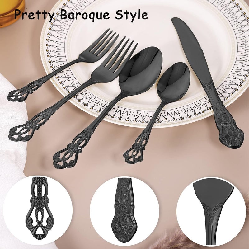 ROMAWARE Black Silverware Set for 4 Stainless Steel Gorgeous Retro Royal Flatware Set 20Pieces Cutlery Tableware set Kitchen utensils set Include Spoons And Forks Set Mirror Finish Dishwasher Safe - Image 3