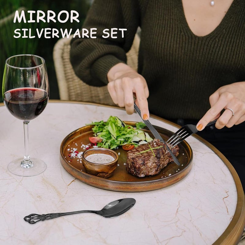 ROMAWARE Black Silverware Set for 4 Stainless Steel Gorgeous Retro Royal Flatware Set 20Pieces Cutlery Tableware set Kitchen utensils set Include Spoons And Forks Set Mirror Finish Dishwasher Safe - Image 5