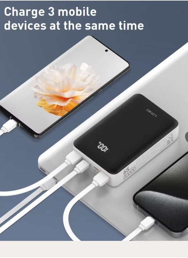 LDNIO 20000 mAh 65W Fast charging Power Bank Laptop Charger Portable With 2 USB-C And 1 USB-A Port, Battery Pack For Laptop MacBook, Dell, iPhone 16 Series, Galaxy S24 , iPad,  - Image 2
