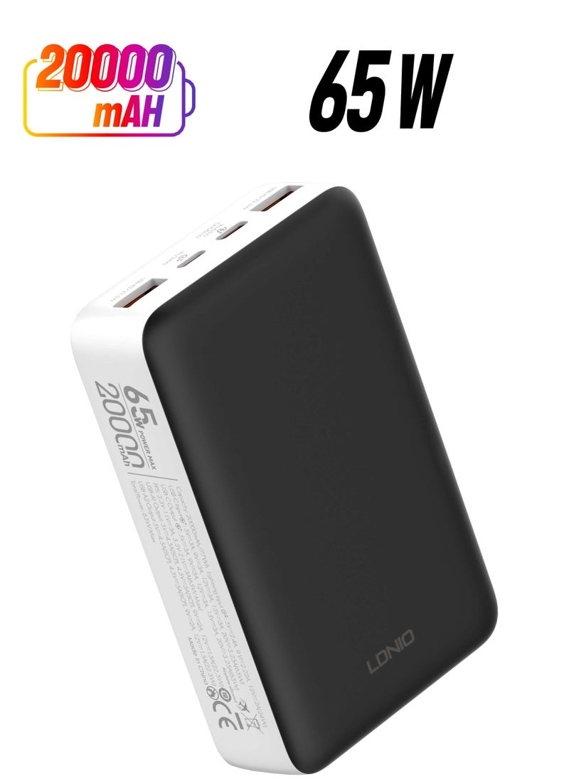 20000 mAh 65W Fast charging Power Bank Laptop Charger Portable With 2 USB-C And 1 USB-A Port, Battery Pack For Laptop MacBook, Dell, iPhone 16 Series, Galaxy S24 , iPad,