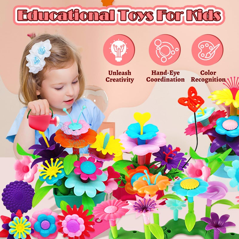 FUNZBO 109pcs Flower Garden Building Toy Set - Easter Spring Toys for 3 4 5 6 7 Years Old Girl, STEM Montessori Educational Toy for Kid Toddler, Sorting & Stacking Building Block Birthday Gift - Image 4
