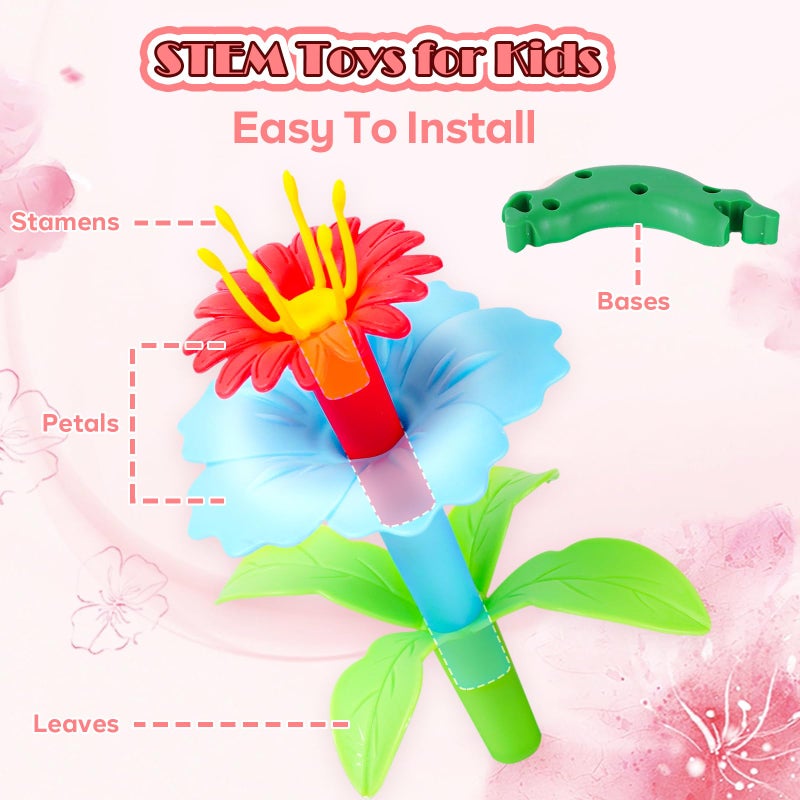 FUNZBO 109pcs Flower Garden Building Toy Set - Easter Spring Toys for 3 4 5 6 7 Years Old Girl, STEM Montessori Educational Toy for Kid Toddler, Sorting & Stacking Building Block Birthday Gift - Image 2