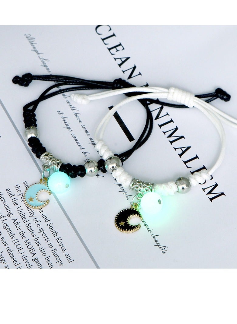 Glow in the Dark Moon Bracelet Set – Luminous Resin Beads, Matching Couple & Friendship Bracelets for Lovers, Best Friends, Sisters, Adjustable Gift Jewelry - Image 1
