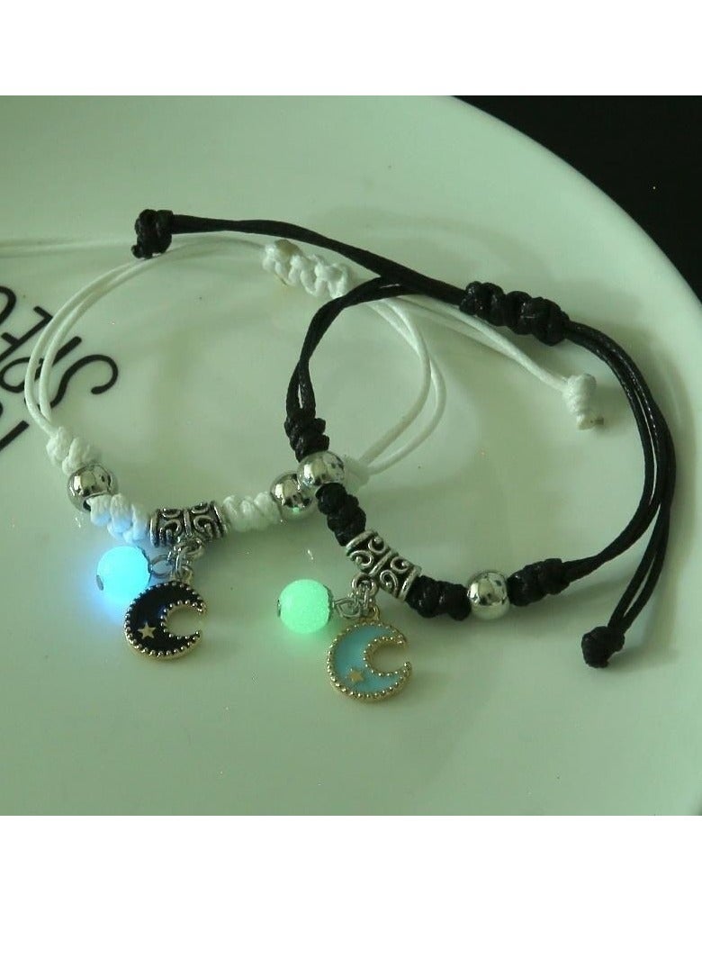 Glow in the Dark Moon Bracelet Set – Luminous Resin Beads, Matching Couple & Friendship Bracelets for Lovers, Best Friends, Sisters, Adjustable Gift Jewelry - Image 2