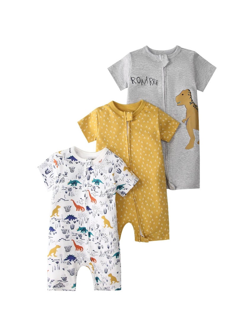 CICILADY Baby 3-Pack Short-Sleeve Onesies Bodysuit Baby Boy Girl Cotton Short Sleeve Zipper Rompers Infant 2-way Zippers Comfy Summer Jumpsuit
