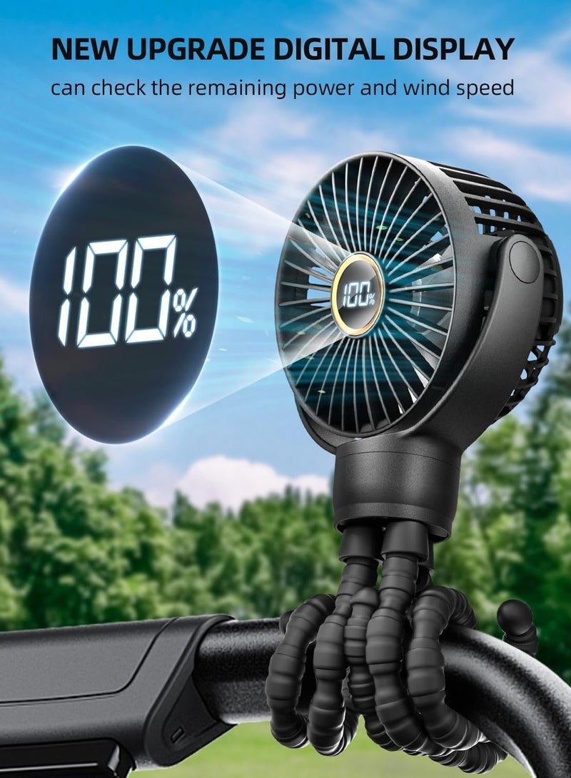 مروحة عربة أطفال، مروحة محمولة بإضاءة LED، مروحة صغيرة تعمل ببطارية 2000 مللي أمبير، مروحة شخصية صغيرة قابلة لإعادة الشحن بأربع سرعات، مروحة تبريد للسفر، مناسبة لمقعد السيارة وسرير الأطفال وجهاز المشي (أسود) - Image 2