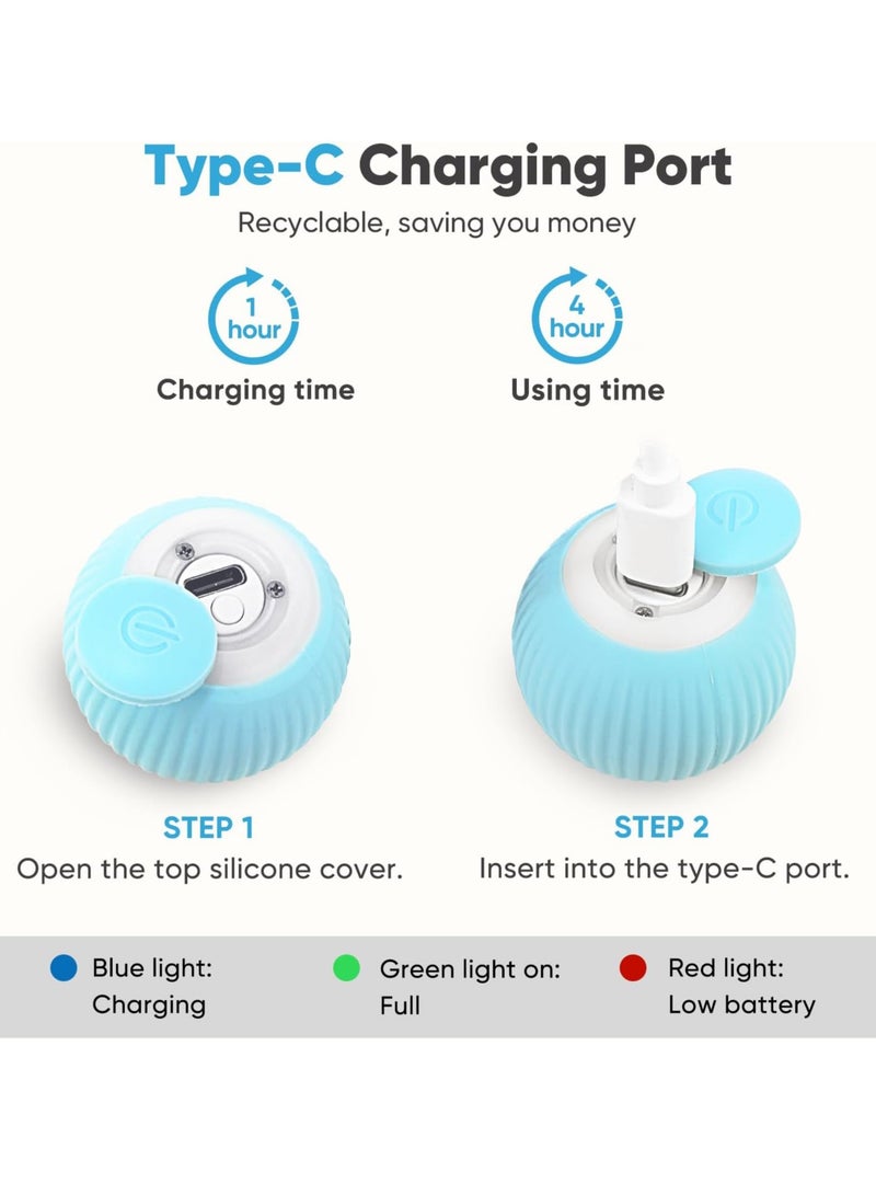 اثنين من قطعة لعبة القط الكرة التفاعلية ، ذكي لعبة القط مع مصباح LED ، في الأماكن المغلقة القط الكرة تتحرك تلقائيا ، لعبة القط التلقائي ، الأزرق . - Image 3