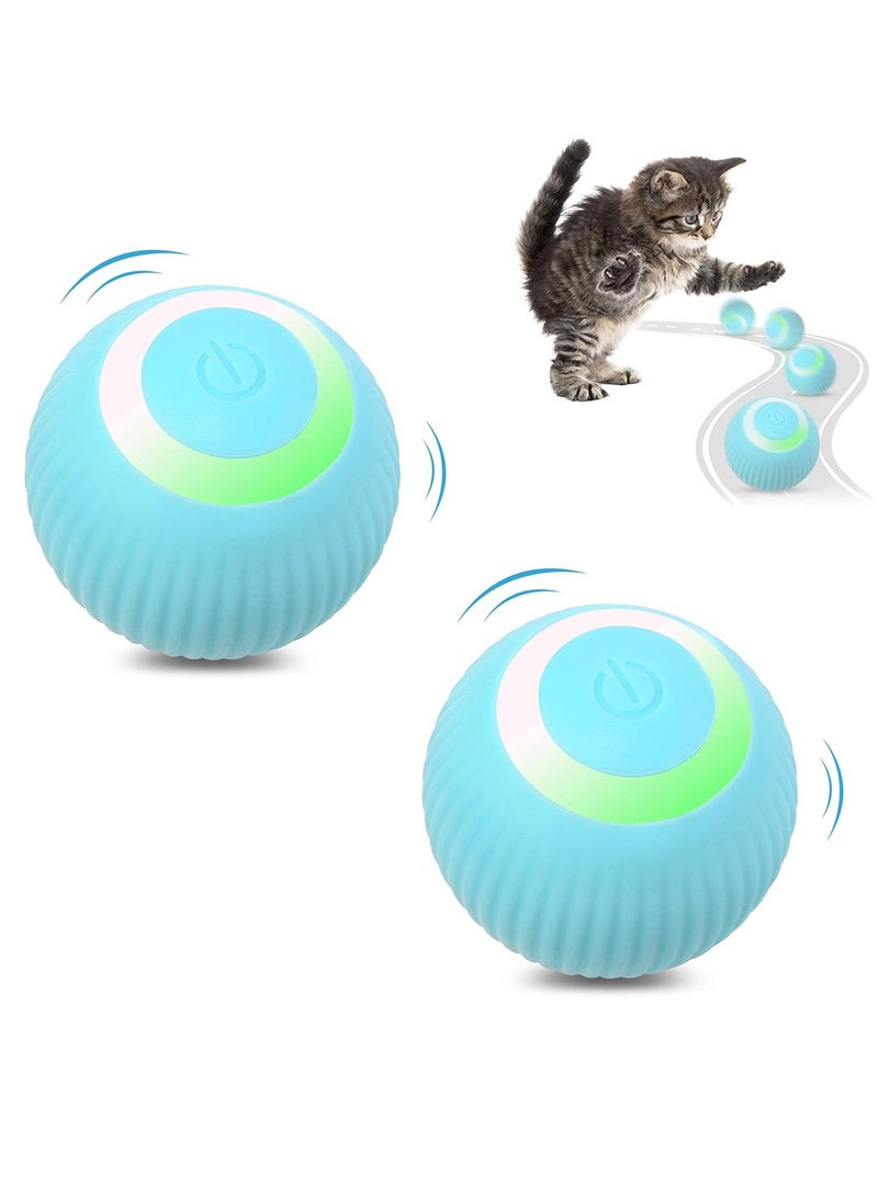 اثنين من قطعة لعبة القط الكرة التفاعلية ، ذكي لعبة القط مع مصباح LED ، في الأماكن المغلقة القط الكرة تتحرك تلقائيا ، لعبة القط التلقائي ، الأزرق . - Image 1