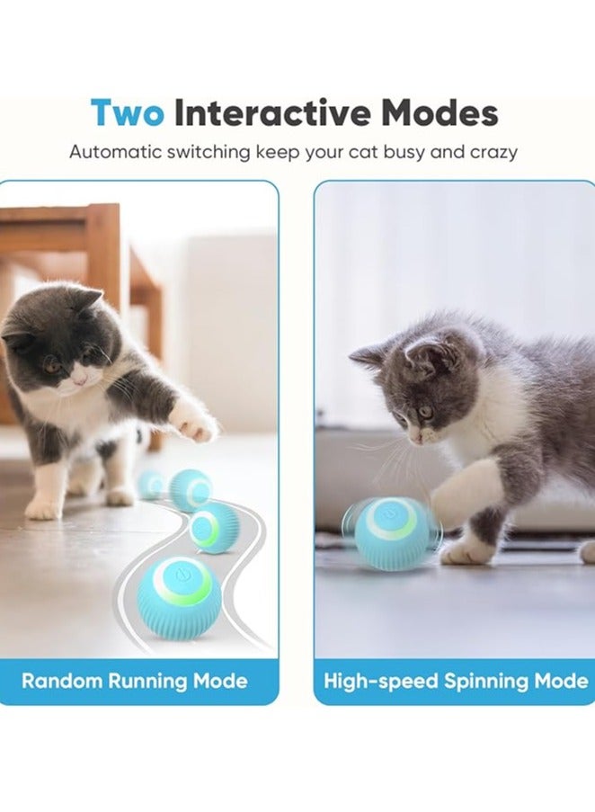 اثنين من قطعة لعبة القط الكرة التفاعلية ، ذكي لعبة القط مع مصباح LED ، في الأماكن المغلقة القط الكرة تتحرك تلقائيا ، لعبة القط التلقائي ، الأزرق . - Image 4