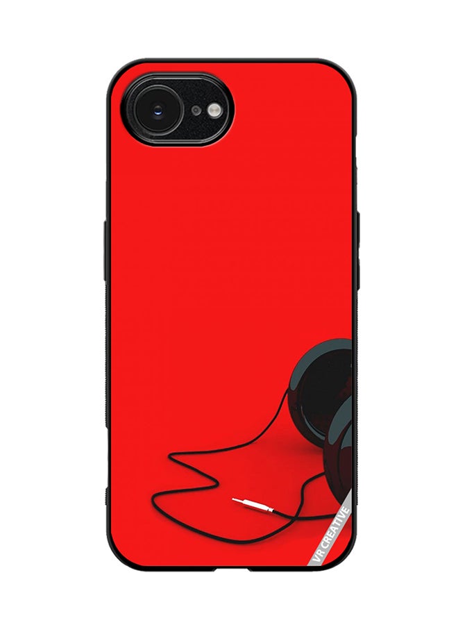 Protective Case Cover For Apple iPhone 16e Black Headphones Design Multicolour