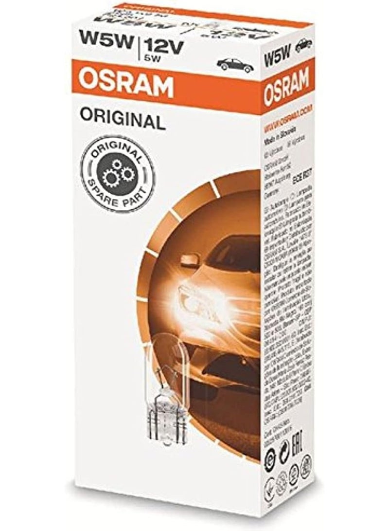 Osram Automotive 2825 W5W Original 12V 5W W2, 1x9, 5d Car Clear Bulbs - SET OF 10PCS - Image 1