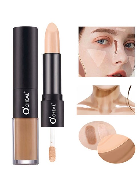24 Hours Wear Concealer Stick,Dual-End Concealer Contouring Stick,Cream Contour Bronzer Sticks, Waterproof Face Concealer Pen for Body Face Brighten Facial Shade, Create 3D Makeup(03#)