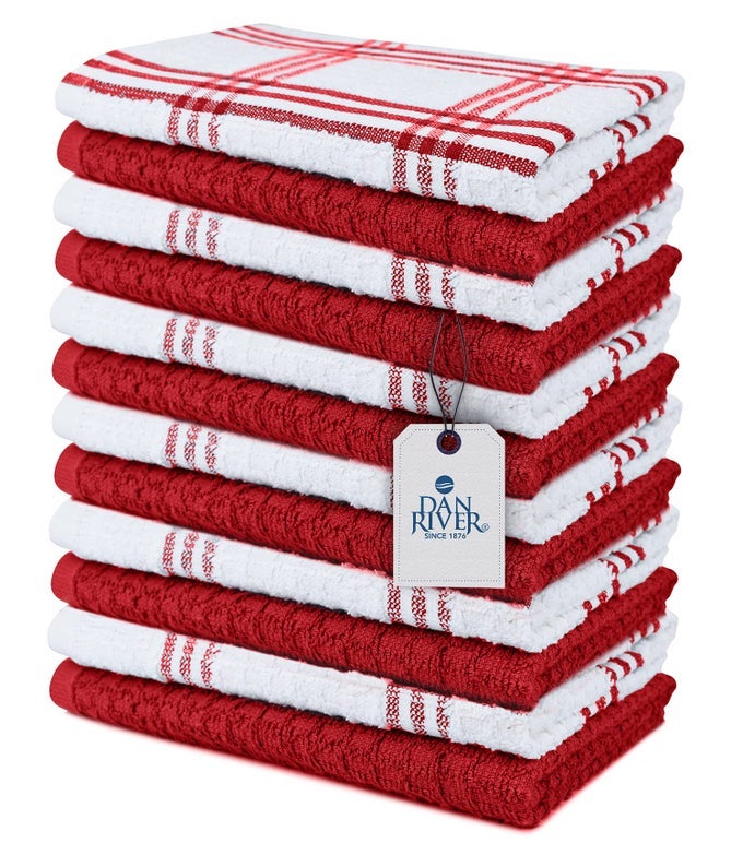KITCHEN WASH CLOTHS FOR DISHES PACK OF 12 16X26 INCHES SUPER SOFT HIGHLY ABSORBENT QUICK DRY SMELL FREE RAGS KITCHEN TOWELS AND DISHCLOTHS SETS FOR CLEANING RED