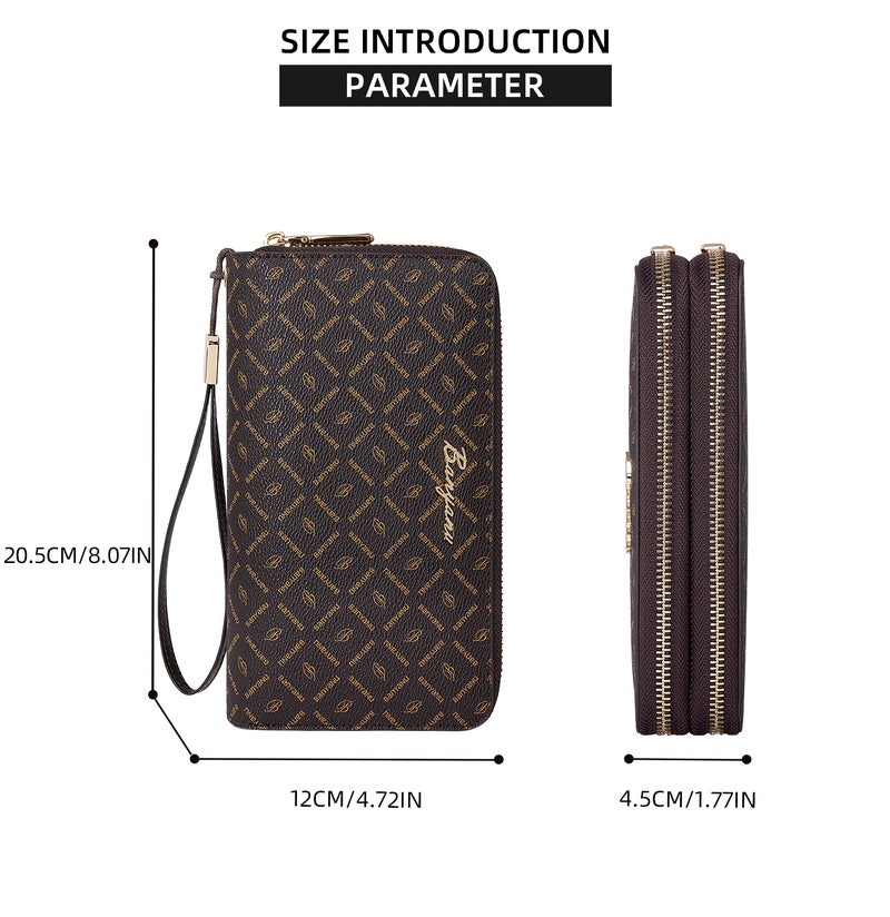 banyanu Women's Large Capacity RFID-Shielded Wallet/Clutch with Multi-Card Slots and Phone Case with Wrist Strap (Coffee-Apricot Lining) - Image 4