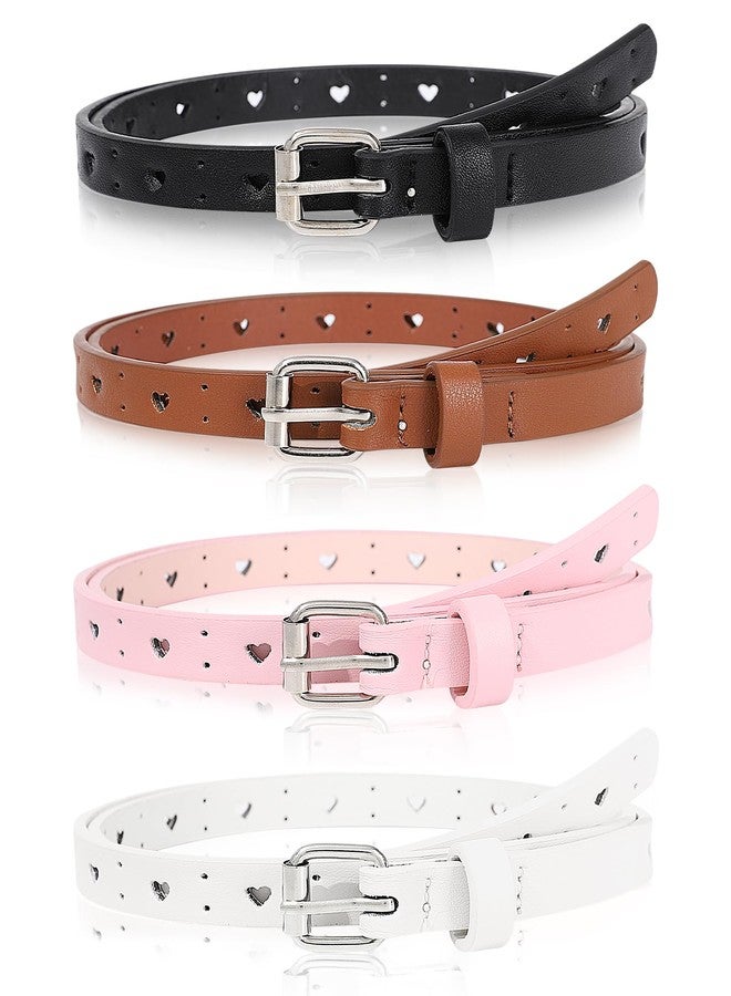 Kajeer Kids Belt for Girls,4 Pcs Durable PU Leather Belt Metal Buckle Heart Circle Hole Youth Toddler Belt for Uniform Casual - Image 1