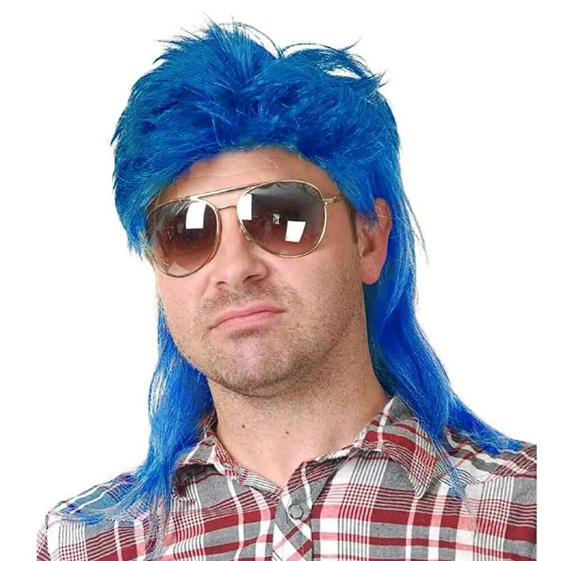 Kaneles Blue Mullet Wigs for Men 70s 80s Costumes Mens Fancy Party Accessory Cosplay Hair Male Wig - Image 1