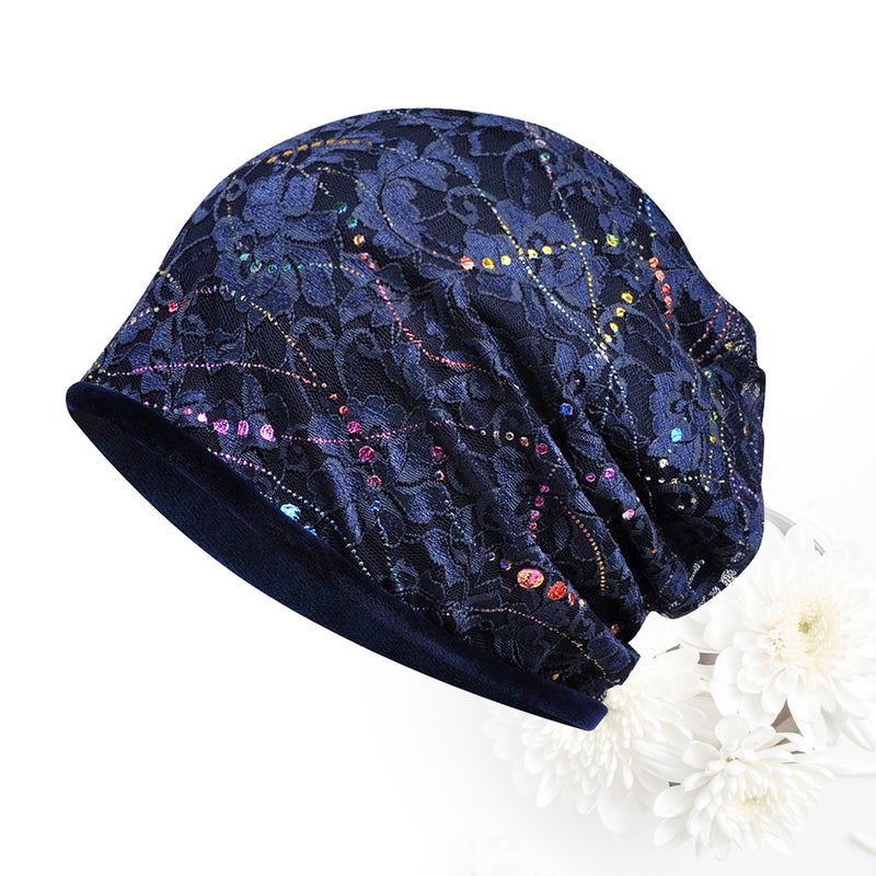👕 غطاء رأس أنيق من الدانتيل قابل للتنفس بغطاء نحيف ومرن للنساء والبنات للاستخدام اليومي باللون الأزرق - Image 3