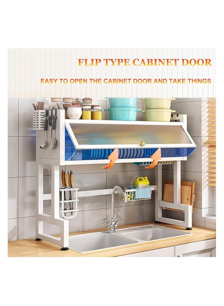 يونيكورن رف تجفيف الأطباق فوق الحوض - مصفاة أطباق من الفولاذ المقاوم للصدأ مقاس 85 سم مع حامل لوح التقطيع، منظم كبير لطاولة المطبخ باللون الأبيض - Image 5