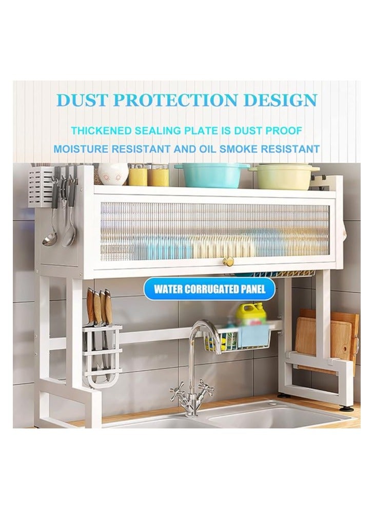 يونيكورن رف تجفيف الأطباق فوق الحوض - مصفاة أطباق من الفولاذ المقاوم للصدأ مقاس 85 سم مع حامل لوح التقطيع، منظم كبير لطاولة المطبخ باللون الأبيض - Image 4