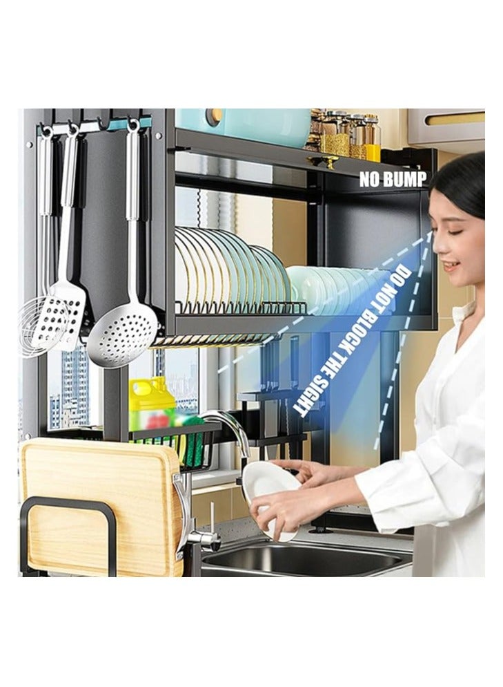 يونيكورن رف تجفيف الأطباق فوق الحوض - مصفاة أطباق من الفولاذ المقاوم للصدأ مقاس 85 سم مع حامل لوح التقطيع، منظم كبير لطاولة المطبخ باللون الأبيض - Image 3